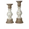 Set of 2 Candleholders in Clay & White Glaze Finish