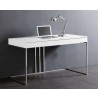 Sabine Desk In High Gloss White With Stainless Steel Base - Lifestyle