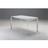 Ghost Extending Dining Table White Glass with Polished Stainless Steel - Side Angled - Ghost Extending Dining Table White Glass with Polished Stainless Steel - Side Angled