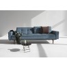 Splitback Dublexo Sofa in Sofa Dark Wood and Soft Indigo Blue Fabric - Semi Folded - Splitback Dublexo Sofa in Sofa Dark Wood and Soft Indigo Blue Fabric - Semi Folded
