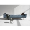 Splitback Dublexo Sofa in Sofa Dark Wood and Soft Indigo Blue Fabric - Semi Folded - Lifestyle - Splitback Dublexo Sofa in Sofa Dark Wood and Soft Indigo Blue Fabric - Semi Folded - Lifestyle
