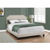 Bed - Queen Size Beige Linen With Chrome Trim - Bed - Queen Size Beige Linen With Chrome Trim