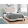 Bed - Queen Size Beige Linen With Chrome Trim - Bed - Queen Size Beige Linen With Chrome Trim