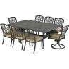 Bridgetown 9-Piece Dining Set  with 84" x 60" Monarch Dining Table and 6 Armless Dining Chairs + 2 Swivel