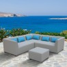 Lagoon 4 piece Outdoor Textilene Sectional Set in Taupe with Sky Blue Accent Pillows - Lagoon 4 piece Outdoor Textilene Sectional Set in Taupe with Sky Blue Accent Pillows