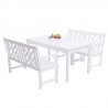 Bradley Outdoor 4-piece Wood Patio Dining Set with 4-foot Bench in White - White BG - Angled