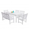 Bradley Outdoor 6-piece Wood Patio Dining Set with 4-foot Bench in White - White BG - Bradley Outdoor 6-piece Wood Patio Dining Set with 4-foot Bench in White - White BG