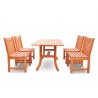 Malibu Eco-friendly 5-piece Outdoor Hardwood Dining Set with Rectangle Table and Armless Chairs - Front
