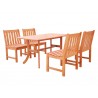 Malibu Eco-friendly 5-piece Outdoor Hardwood Dining Set with Rectangle Table and Armless Chairs