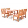 Malibu Eco-friendly 5-piece Outdoor Hardwood Dining Set with Rectangle Table and Armless Chairs - Angled