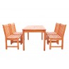 Malibu Eco-friendly 5-piece Outdoor Hardwood Dining Set with Rectangle Table and Armless Chairs - Front