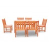 Malibu Eco-friendly 7-piece Outdoor Hardwood Dining Set with Rectangle Table and Armless Chairs - Front