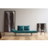 Zeal Daybed in Dark Wood Legs in Mixed Dance Aqua Petrol Fabric - Half Reclined - Zeal Daybed in Dark Wood Legs in Mixed Dance Aqua Petrol Fabric - Half Reclined
